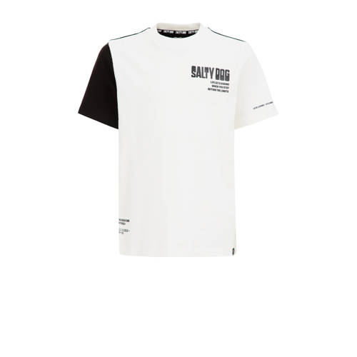 WE Fashion T-shirt wit/zwart Jongens Katoen Ronde hals Meerkleurig - 110/116