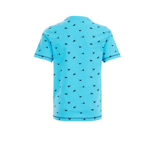 WE Fashion T-shirt met all over print blauw donkerblauw Jongens Biologisch katoen Ronde hals 98 104