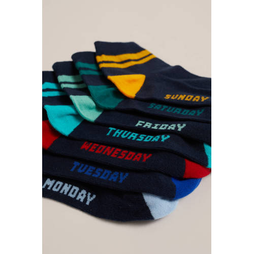 WE Fashion sokken set van 7 donkerblauw multicolor Jongens Stretchkatoen 35 38