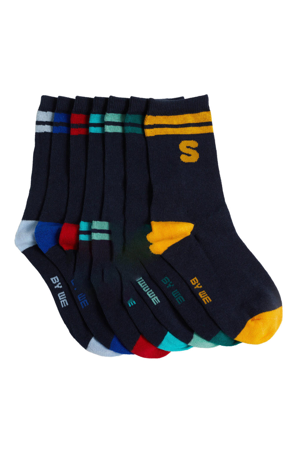 WE Fashion sokken - donkerblauw/multicolor (set van 7)