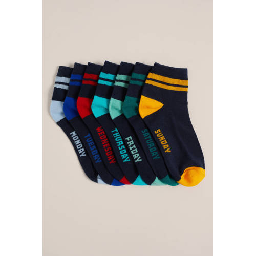 WE Fashion WE Fashion sokken - set van 7 donkerblauw/multicolor Jongens Stretchkatoen