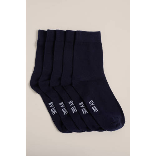 WE Fashion sokken - set van 5 donkerblauw Jongens Biologisch katoen Effen