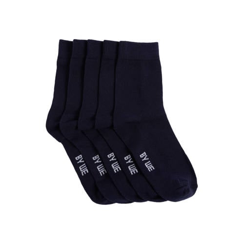 WE Fashion sokken - set van 5 donkerblauw Jongens Katoen Effen - maat 35/38 afbeelding