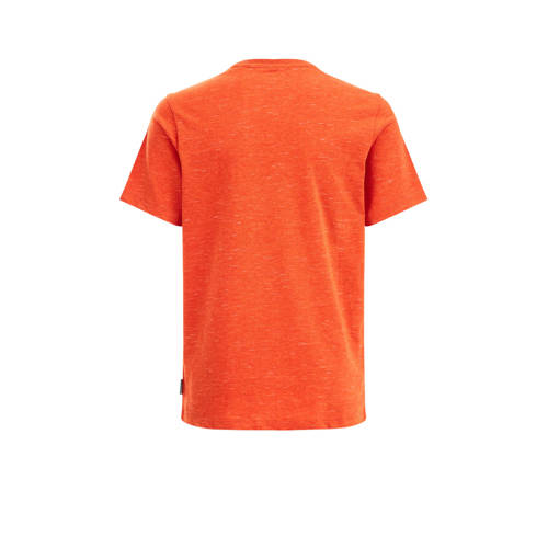 WE Fashion T-shirt met tekst rood Jongens Katoen Ronde hals Tekst 110 116