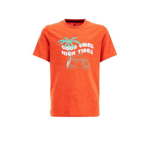 WE Fashion T-shirt met tekst rood Jongens Katoen Ronde hals Tekst
