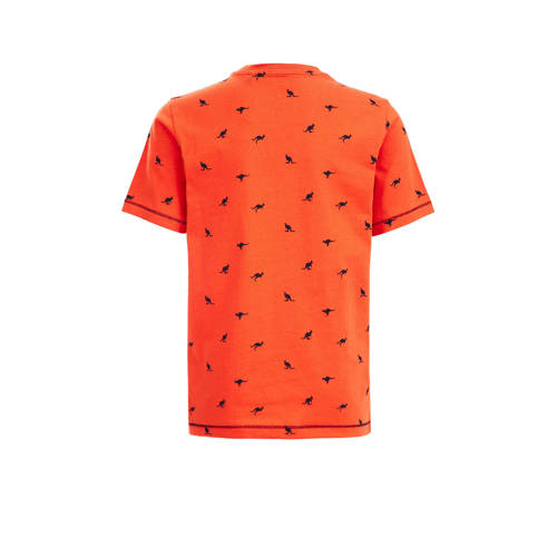 WE Fashion T-shirt met all over print oranje Jongens Biologisch katoen Ronde hals 134 140