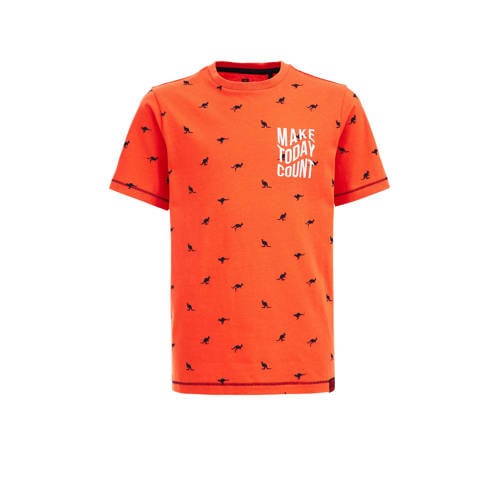 WE Fashion T-shirt met all over print oranje Jongens Biologisch katoen Ronde hals
