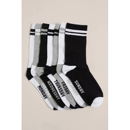WE Fashion WE Fashion sokken - set van 7 zwart/wit/grijs Jongens Stretchkatoen