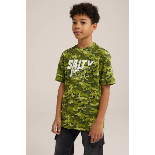 WE Fashion T-shirt met all over print groen Jongens Katoen Ronde hals All over print 110 116