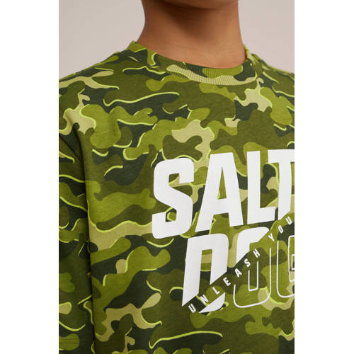 WE Fashion T-shirt met all over print groen Jongens Katoen Ronde hals All over print 110 116