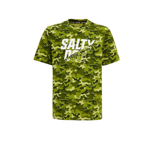 WE Fashion T-shirt met all over print groen Jongens Biologisch katoen Ronde hals