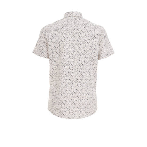 WE Fashion overhemd met all over print beige Jongens Stretchkatoen Klassieke kraag 92