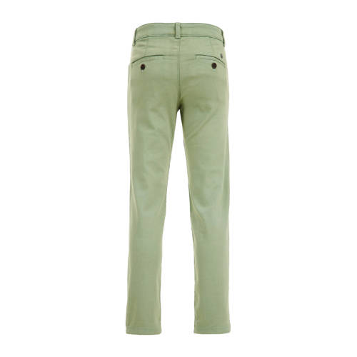 WE Fashion slim fit broek groen Jongens Katoen Effen 104