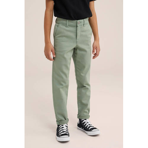 WE Fashion slim fit broek groen Jongens Katoen Effen 104