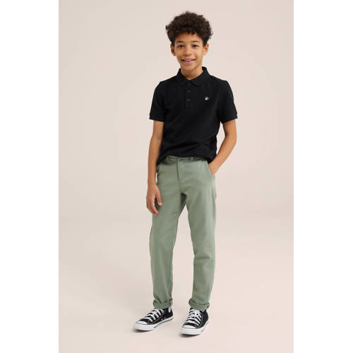 WE Fashion slim fit broek groen Jongens Katoen Effen 104