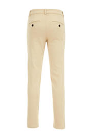 thumbnail: Beige jongens WE Fashion slim fit broek van katoen met regular waist en effen