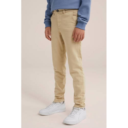 WE Fashion slim fit broek beige Jongens Katoen Effen 98