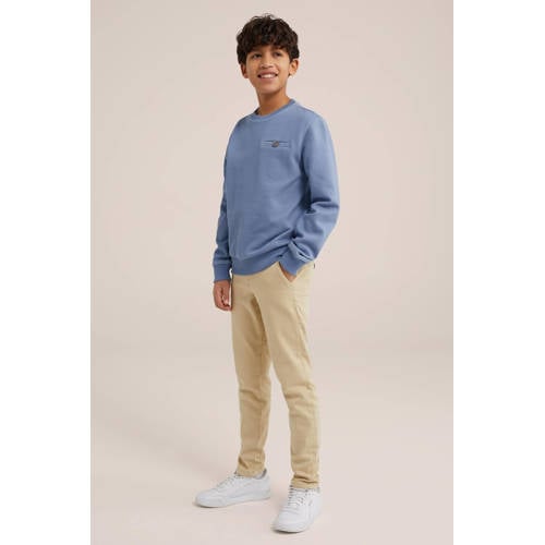 WE Fashion slim fit broek beige Jongens Katoen Effen 98