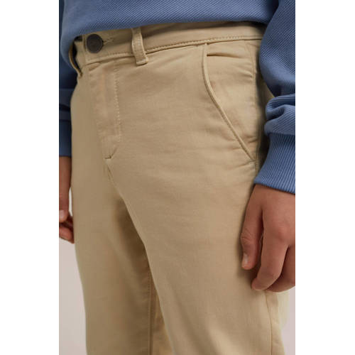 WE Fashion slim fit broek beige Jongens Katoen Effen 98