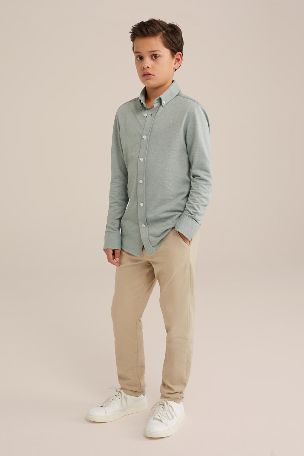 WE Fashion slim fit broek beige