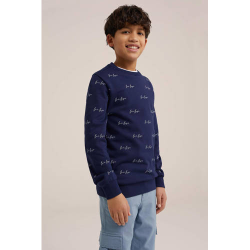 WE Fashion sweater met all over print donkerblauw All over print 110 116