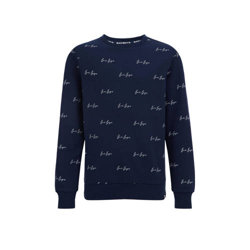 WE Fashion sweater met all over print donkerblauw All over print