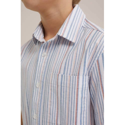 WE Fashion gestreept overhemd lichtblauw multicolor Jongens Katoen Klassieke kraag 110 116