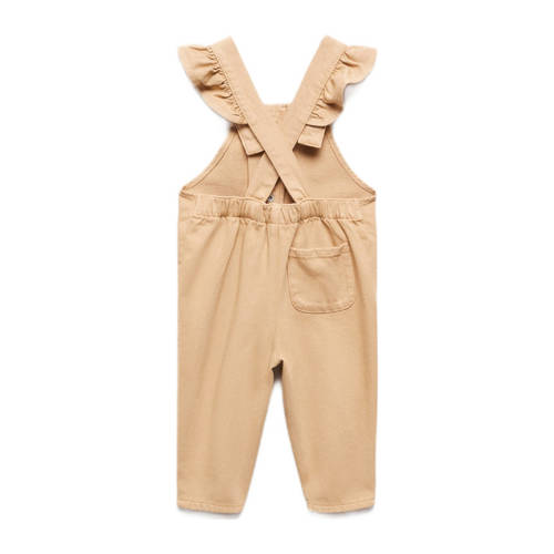 Mango Kids tuinbroek pastelbruin Meisjes Denim Vierkante hals Effen 86