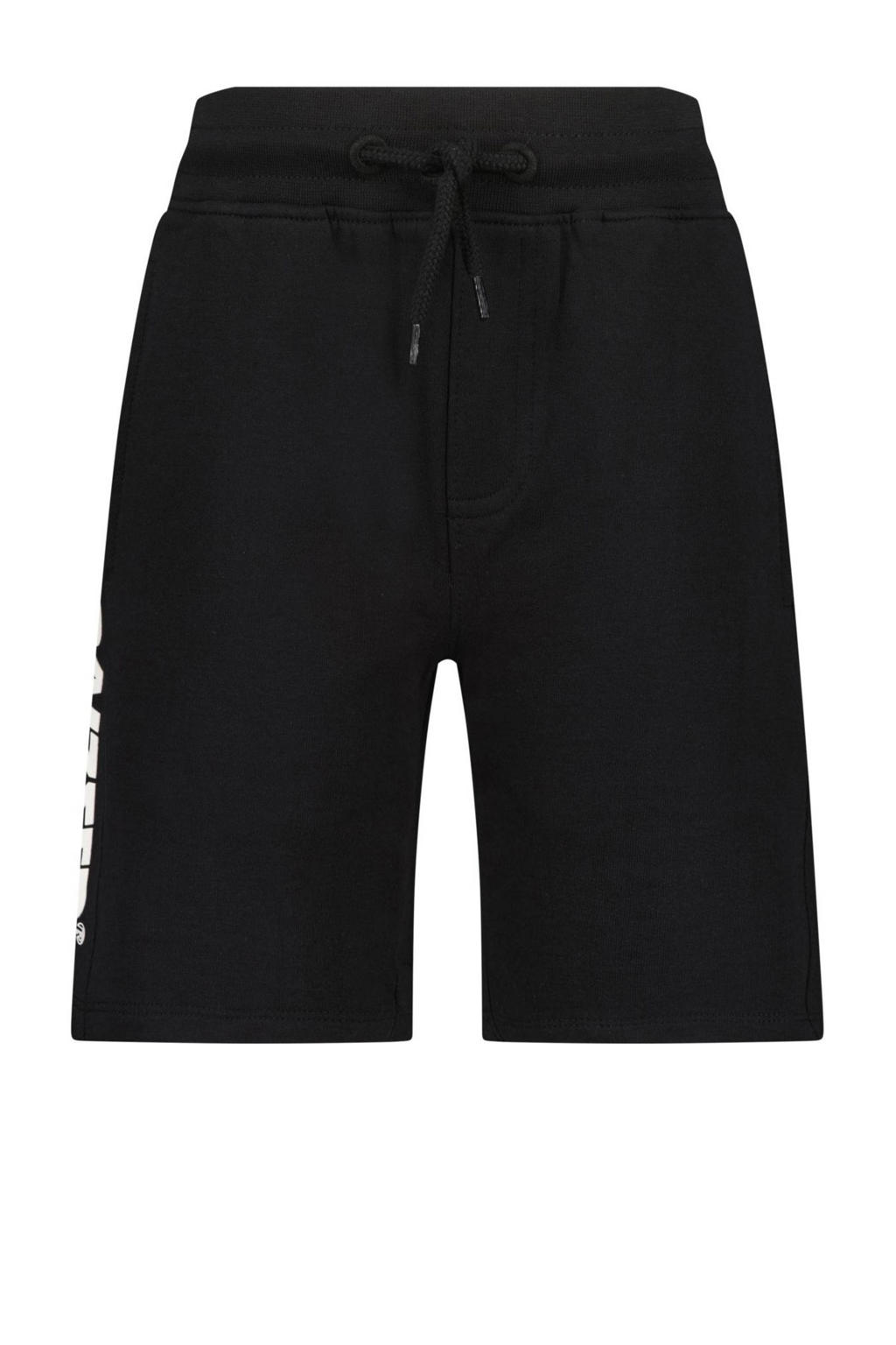 Zwarte jongens Raizzed sweatshort Djordy met elastische tailleband met koord en logo dessin