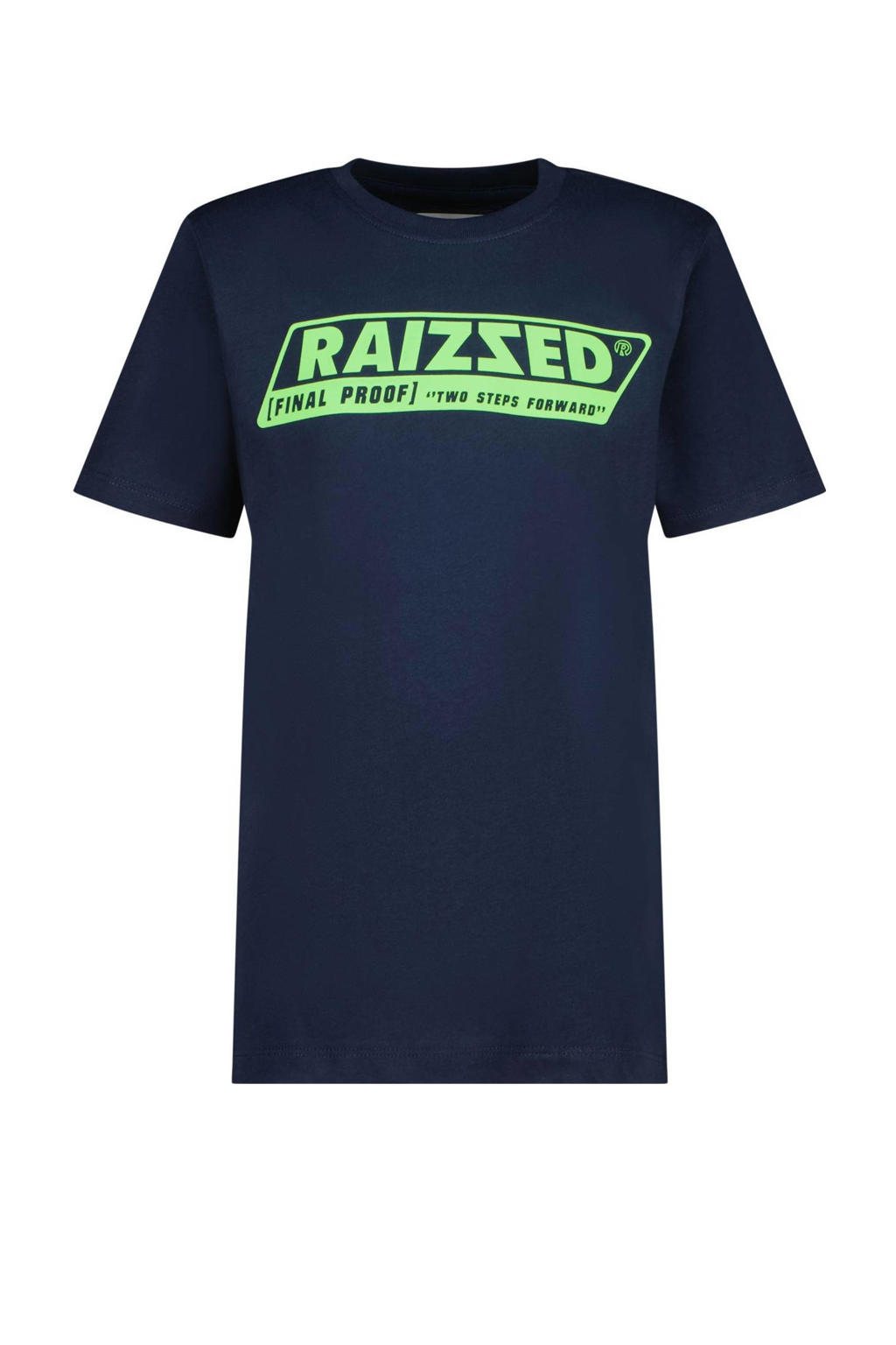 Blauwe jongens Raizzed T-shirt Hamilton van katoen met logo dessin, korte mouwen en ronde hals