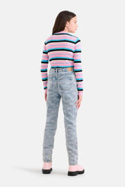 thumbnail: Shoeby high waist tapered fit jeans met jacquard light blue denim