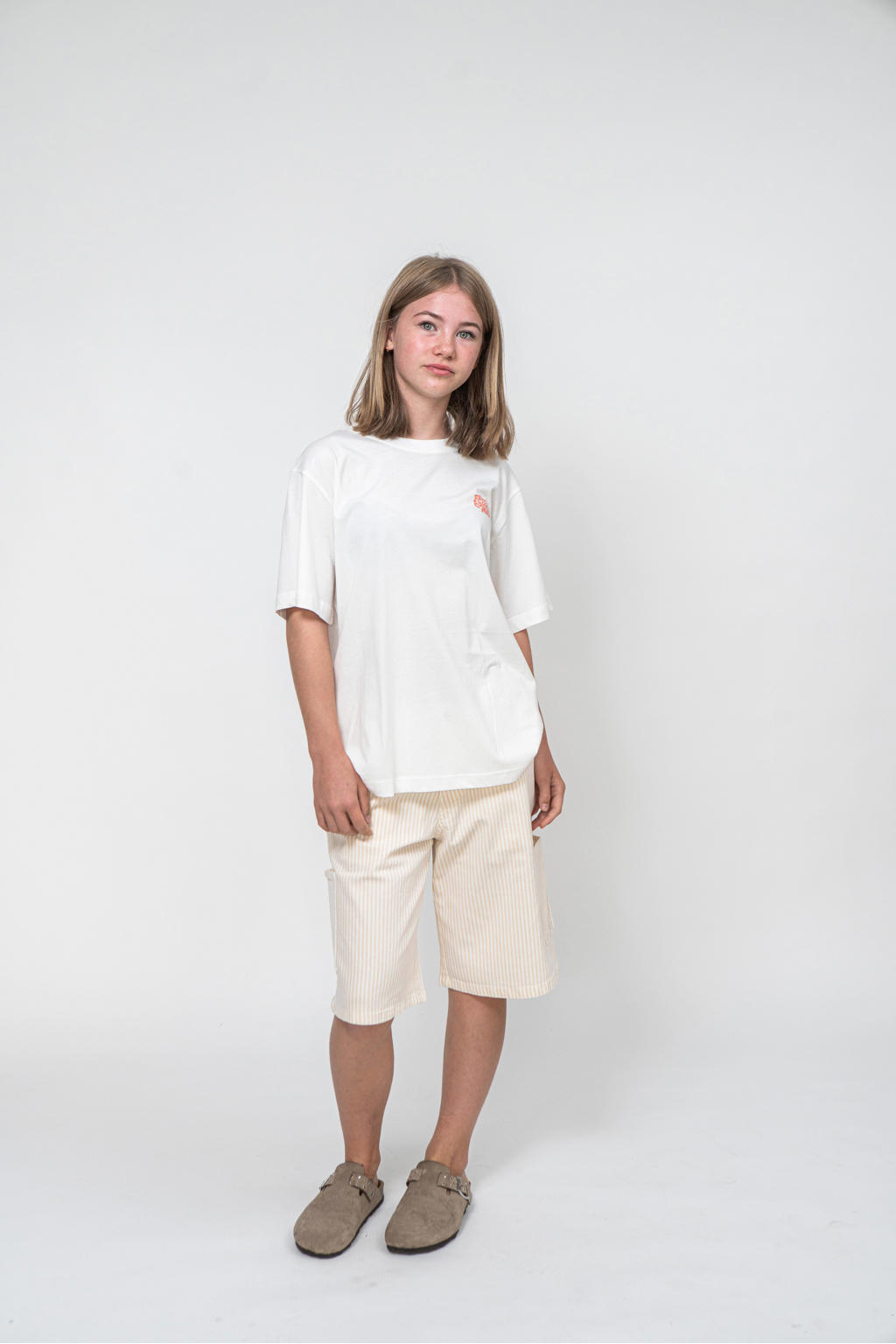Witte meisjes Sofie Schnoor T-shirt van katoen met effen, korte mouwen en ronde hals