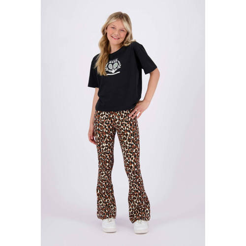 Raizzed flared broek Tine met all over print beige bruin Meisjes Stretchkatoen 128