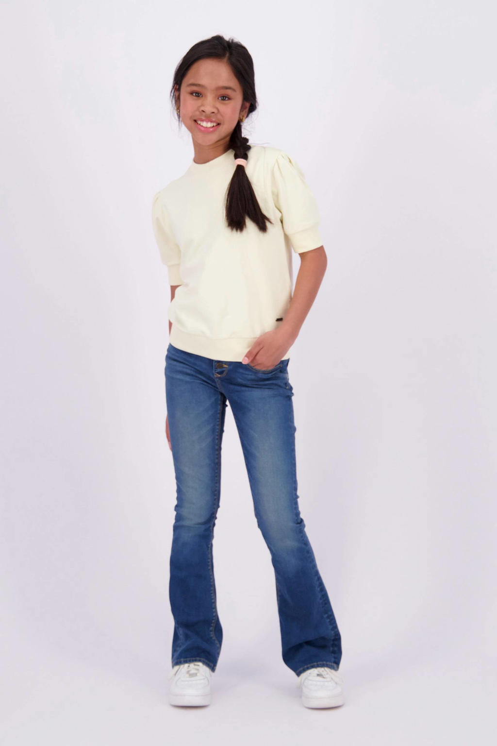 Dark blue denim meisjes Raizzed flared jeans Melbourne van stretchdenim met regular waist, rits- en knoopsluiting en effen