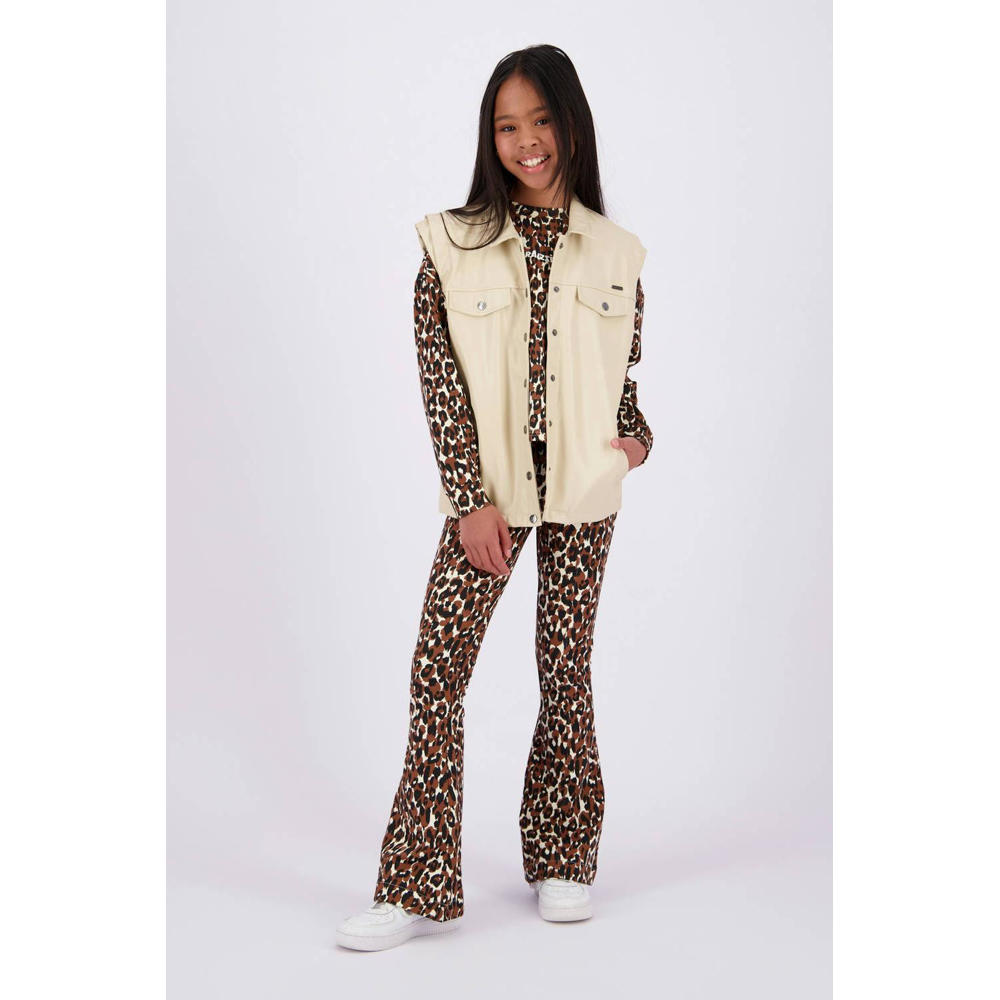 Beige meisjes Raizzed imitatieleren gilet Isabel met effen, klassieke kraag en drukknoopsluiting