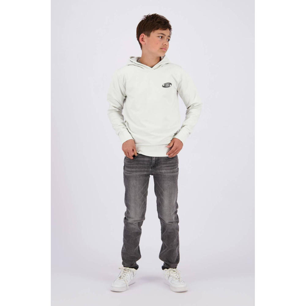 Grijze jongens Raizzed hoodie Nezar van sweat materiaal met backprint, lange mouwen, capuchon en geribde boorden