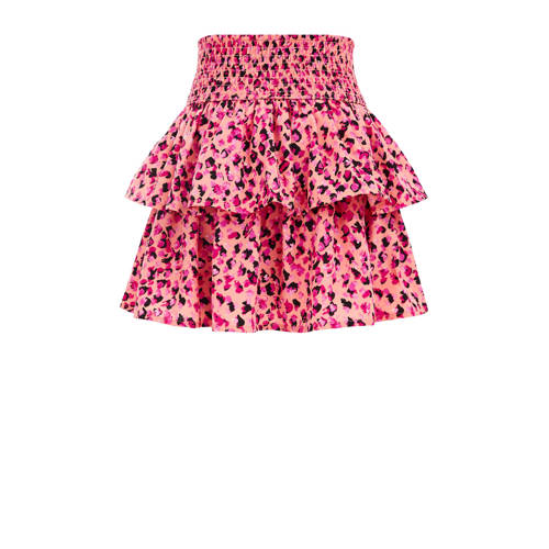 WE Fashion skort met all over print en volant roze Rok Meisjes Gerecycled polyester 98 104