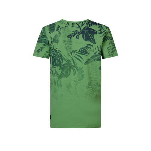 Petrol Industries T-shirt met bladprint groen Jongens Katoen Ronde hals 116