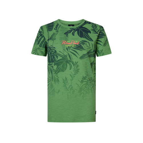 Petrol Industries T-shirt met bladprint groen Jongens Katoen Ronde hals - 116