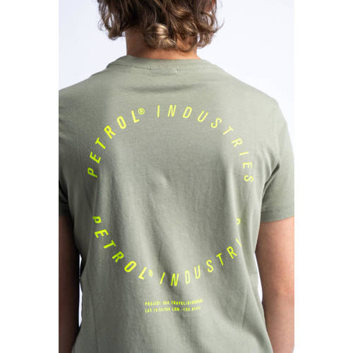 Petrol Industries T-shirt met backprint kaki Groen Jongens Katoen Ronde hals 116