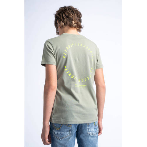 Petrol Industries T-shirt met backprint kaki Groen Jongens Katoen Ronde hals 116