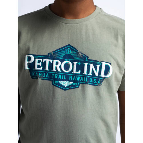 Petrol Industries T-shirt met logo lichtgroen Jongens Katoen Ronde hals 116