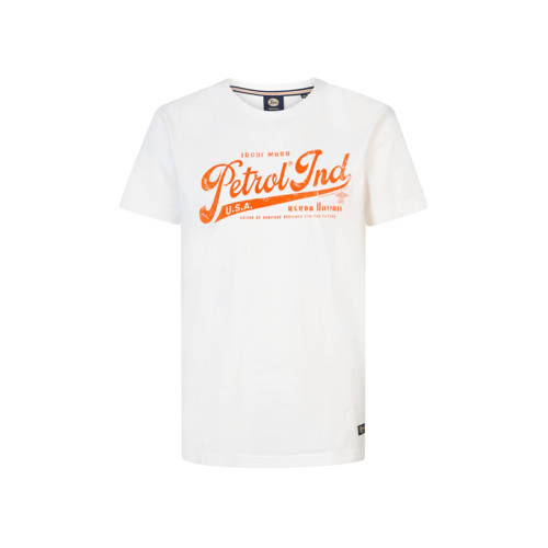 Petrol Industries T-shirt met logo wit/oranje Jongens Katoen Ronde hals