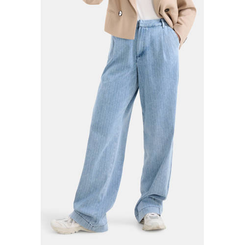 Shoeby loose jeans met krijtstreep light blue denim Blauw Dames Katoen 29