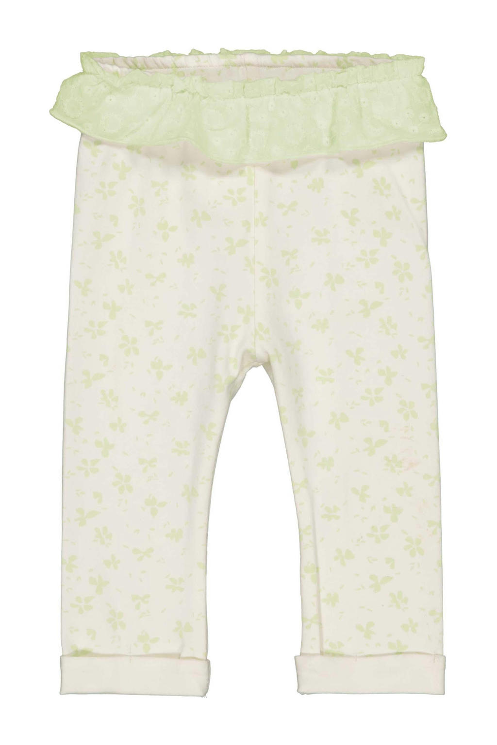 Lichtgeel en beige meisjes Quapi baby slim fit broek DIXIE van stretchkatoen met elastische tailleband en bloemenprint