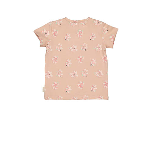 Quapi T-shirt DABIEK met bloemen print perzik roze Meisjes Stretchkatoen Ronde hals 68