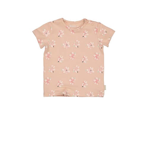 Quapi T-shirt DABIEK met bloemen print perzik/roze Meisjes Stretchkatoen Ronde hals