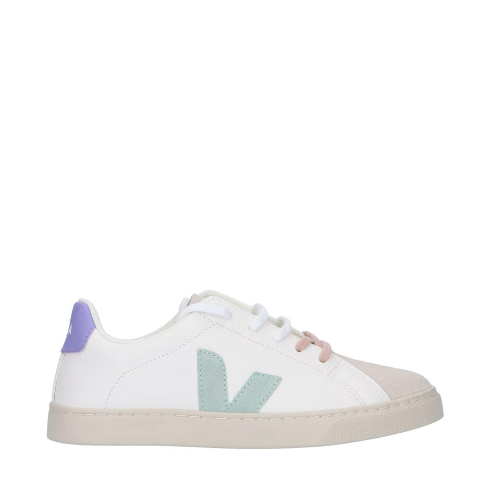 Witte meisjes Veja leren sneakers pastel met veters