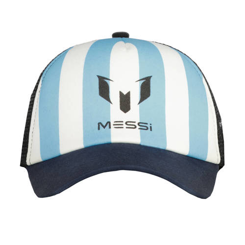 Vingino x Messi gestreepte pet met logo blauw/wit Jongens Polyester Streep