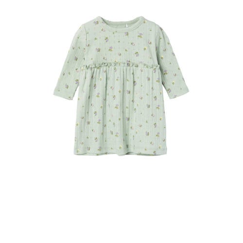 NAME IT BABY gebloemde baby jurk NBFDANINA groen Meisjes Biologisch katoen Ronde hals